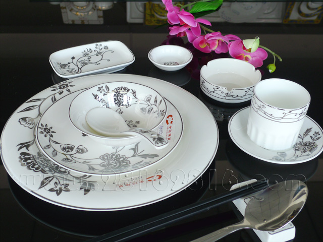 高档厅台餐具 中式摆台餐具 摆台花边盘 品牌酒店用品 彩边盘餐具